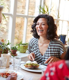 People chat at dinner